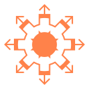 Orange icon - cog with areas pointing outwards