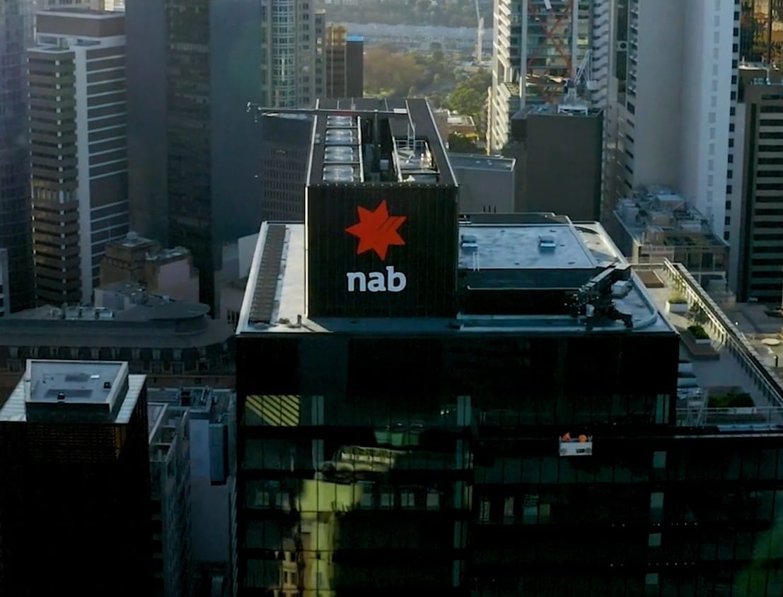 Aerial photo of a NAB office building in Sydney 