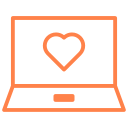 Orange icon - laptop with a heart in the centre of the screen.