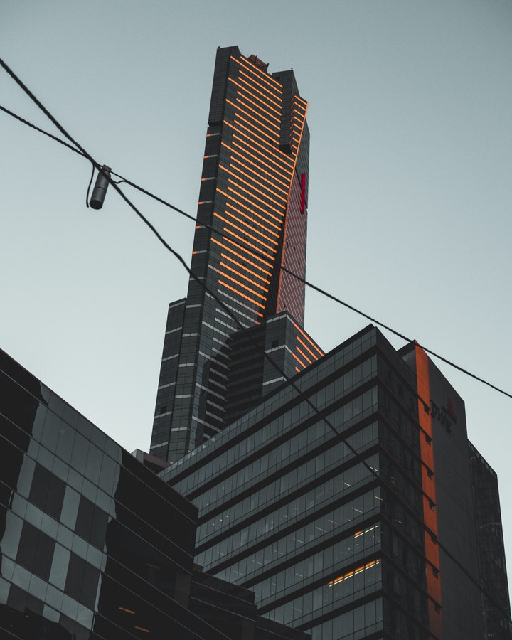 Looking up at the Eureka tower from the street