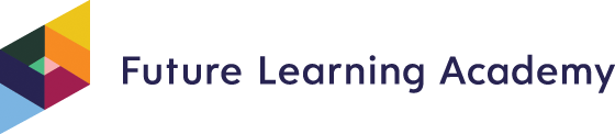 Future learning academy logo with multicoloured logo mark and navy type face.