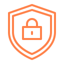 Orange icon of a shield with a lock in the centre.