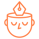 Orange icon of a face with a pen nib over the top